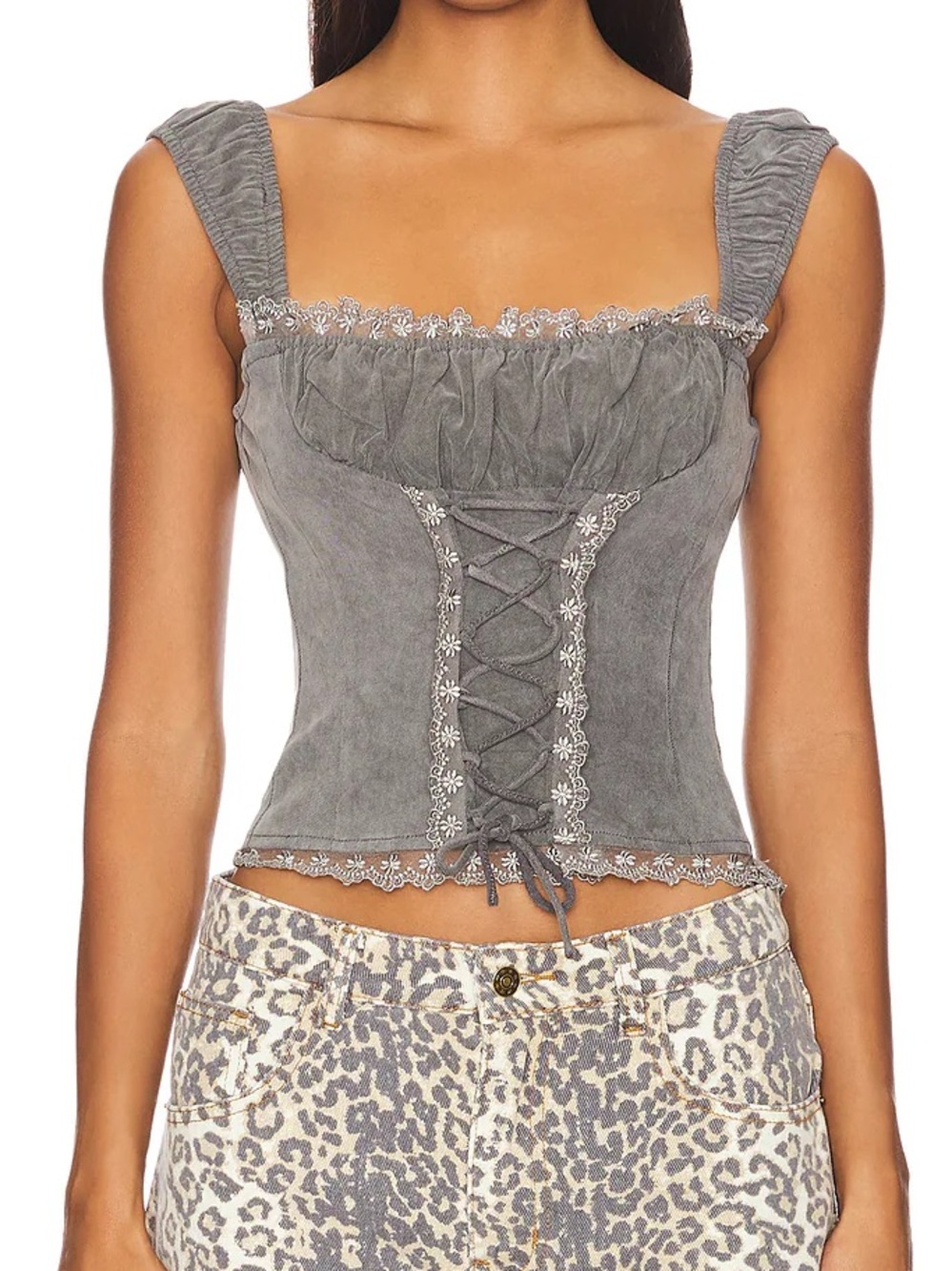 Lioness Palmer Corset Top in Washed Grey - XXS - Lace Up Bustier Top